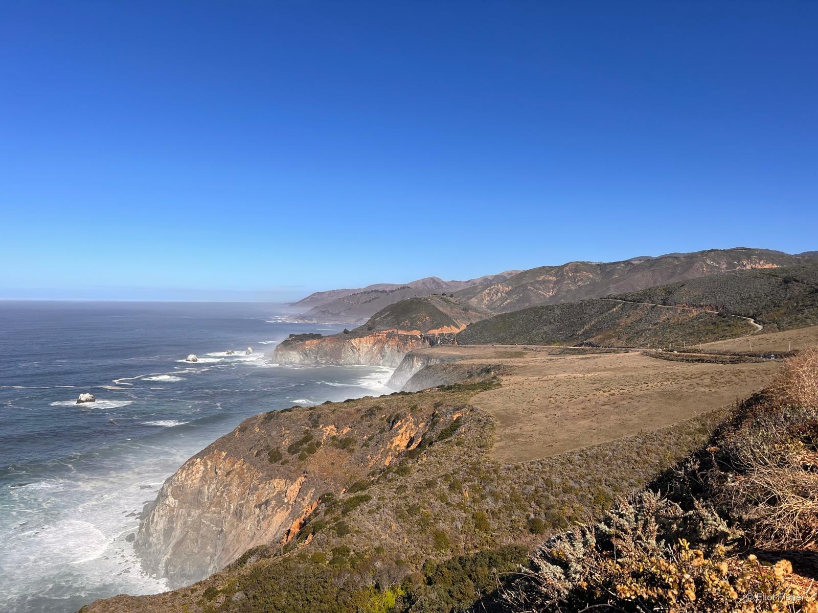Eliot Fisher’s photograph of coastal cliffs above the Pacific at Big Sur